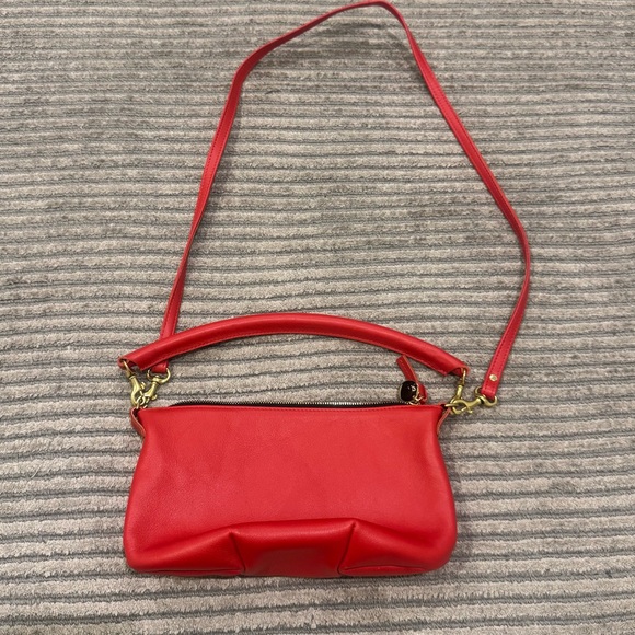 Clare V. Petit Moyen Pouch Red Leather Crossbody Bag - Picture 1 of 7